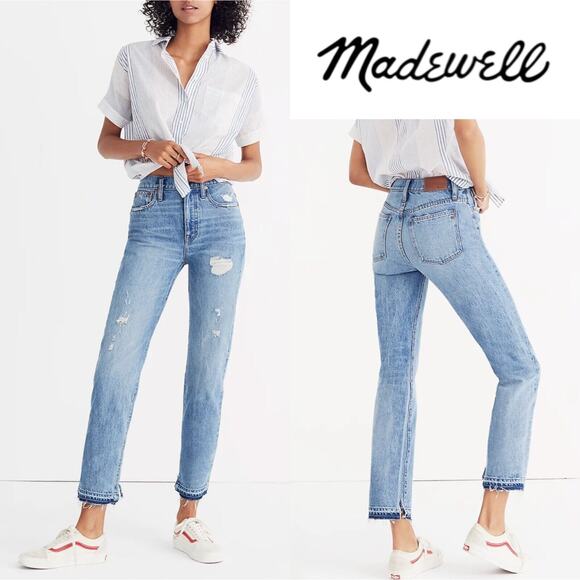 MADEWELL Women’s Classic Straight Jeans High Rise Destructed Edition - Picture 1 of 12